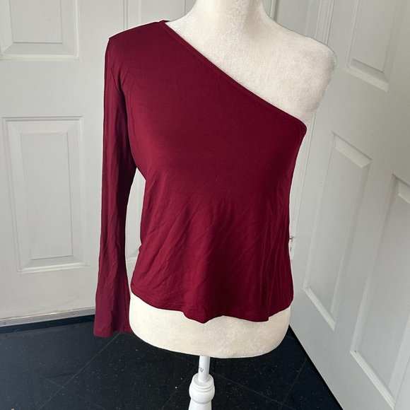 NWT Nasty Gal Maroon One-Shoulder Top Size 10 US 14 UK - Picture 2 of 10